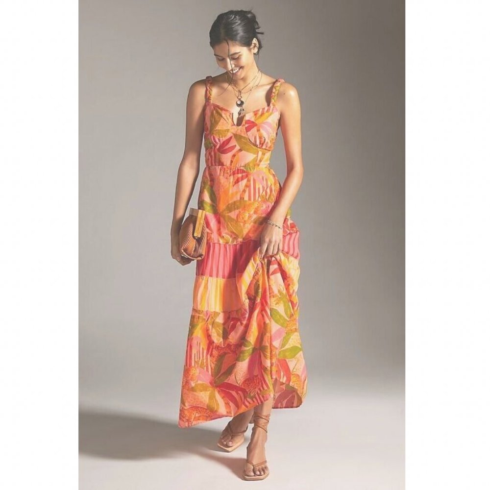 FARM Rio Pink and Orange Tropical Print Maxi Dress